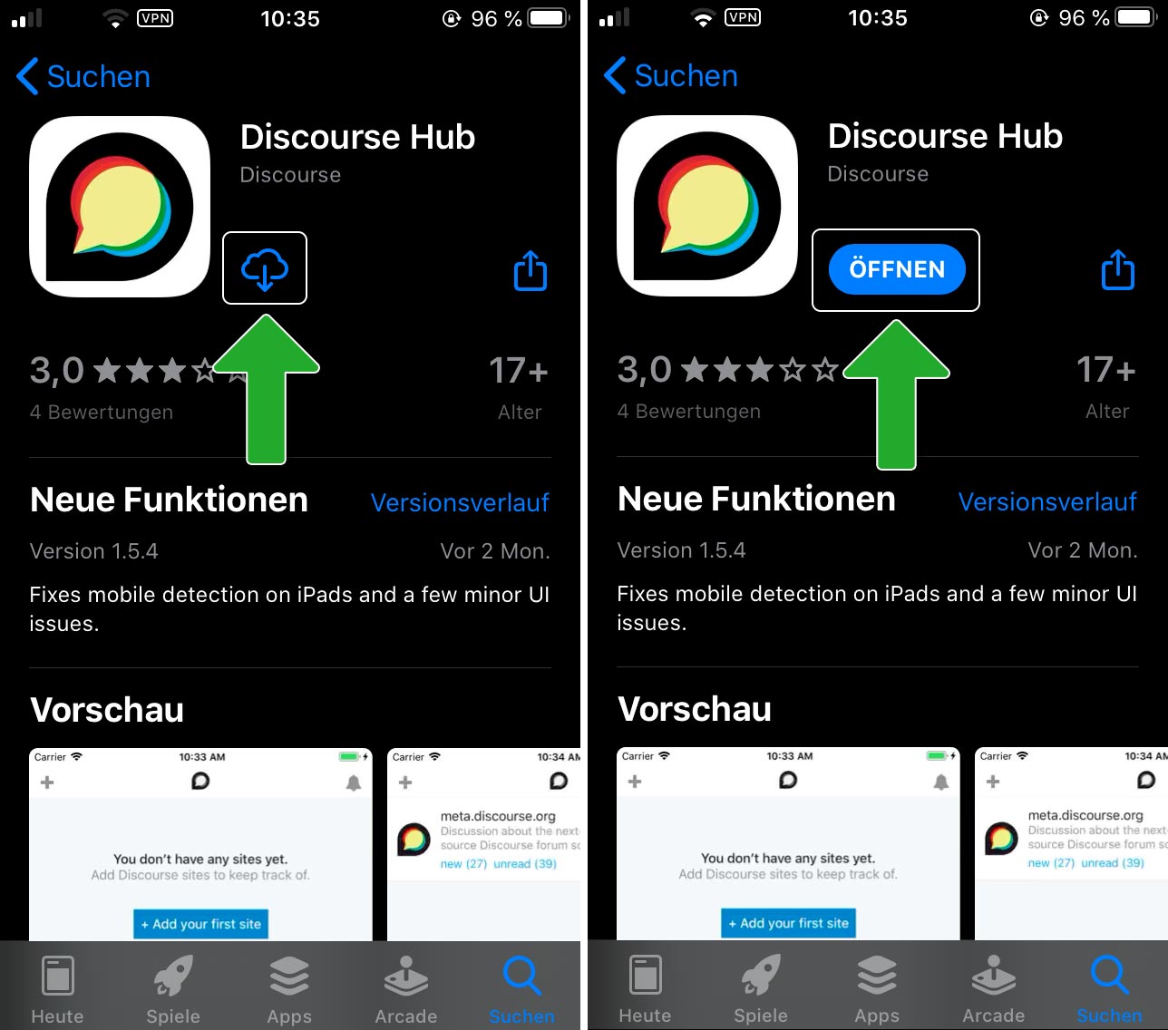 Screenshot App Discourse-Hub nach dem herunterladen öffnen