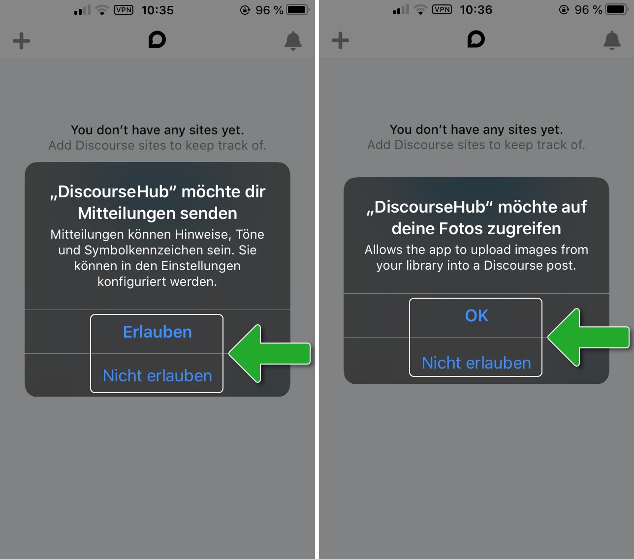 Screenshot Berechtigungen für App erteilen