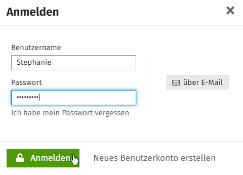 Screenshot Eingabe von Name und Passwort